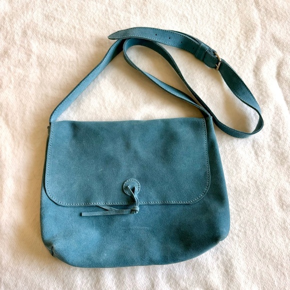 Italian Suede Leather Hobo | Messenger Crossbody Bag Blue - Picture 2 of 11
